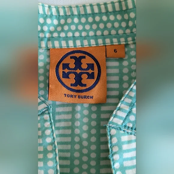 TORY BURCH Stephanie Green Sequin V-Neck Long Sleeve Cotton Tunic Blouse Size 6 - Picture 10 of 14